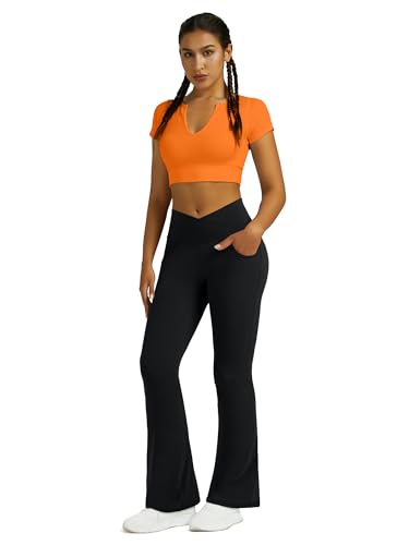 Yoga Pants for Women Flare Leggings with Pockets Crossover Yoga Leggings