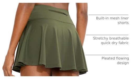 SANTINY Pleated Tennis Skirt with 4 Pockets