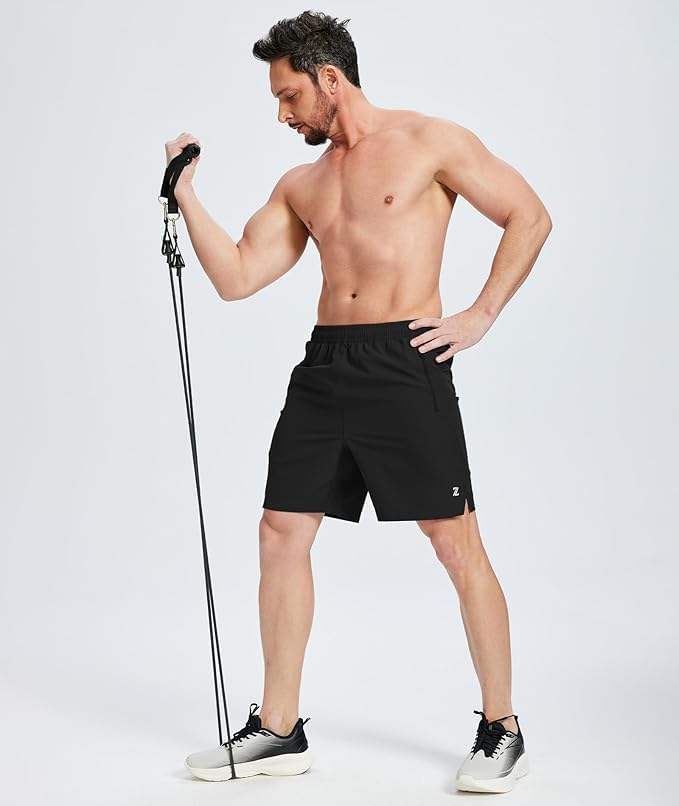 ZITY Men's 7 Inch Quick Dry Athletic Running Shorts, 3 Zipper Pockets