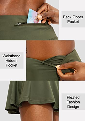 SANTINY Pleated Tennis Skirt with 4 Pockets