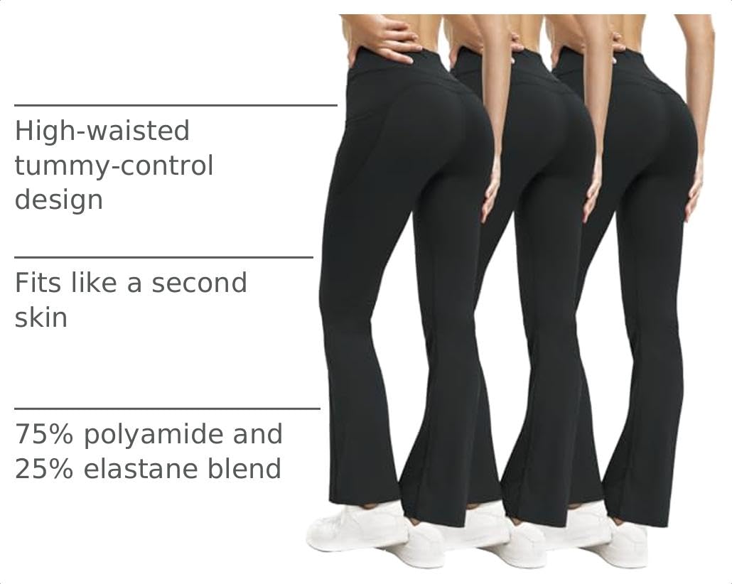 Shgiloo 3 Packs Women's Flare Leggings Yoga Pants with Pockets
