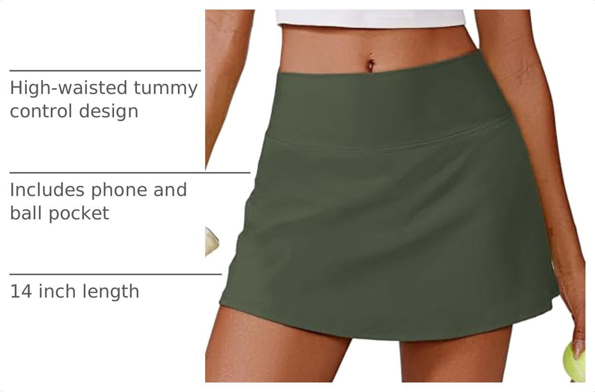 PINSPARK 14" Womens Tennis Skirt High Waisted Golf Skort with 2 Pockets