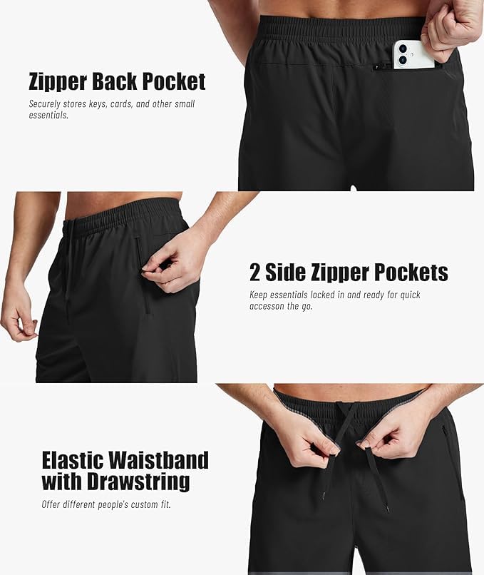 ZITY Men's 7 Inch Quick Dry Athletic Running Shorts, 3 Zipper Pockets