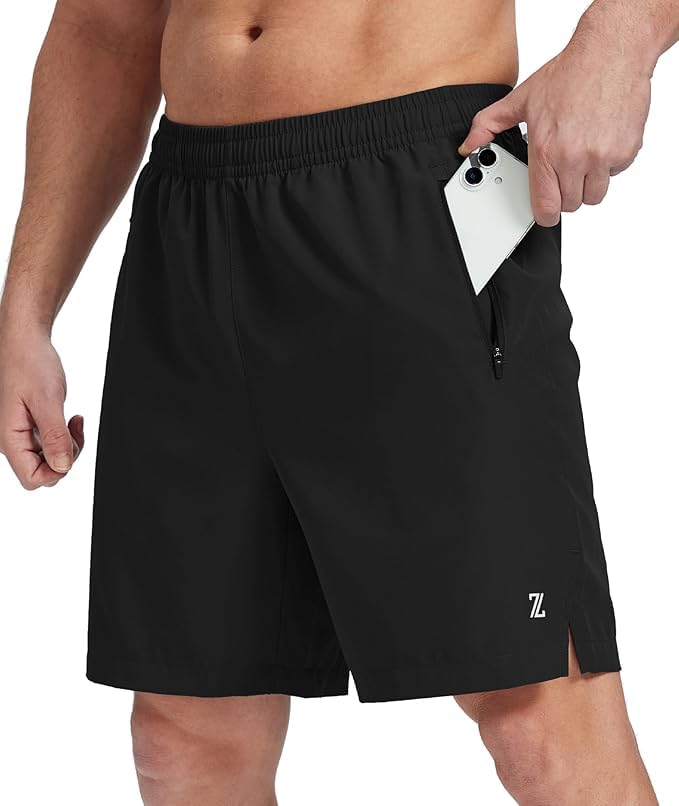 ZITY Men's 7 Inch Quick Dry Athletic Running Shorts, 3 Zipper Pockets