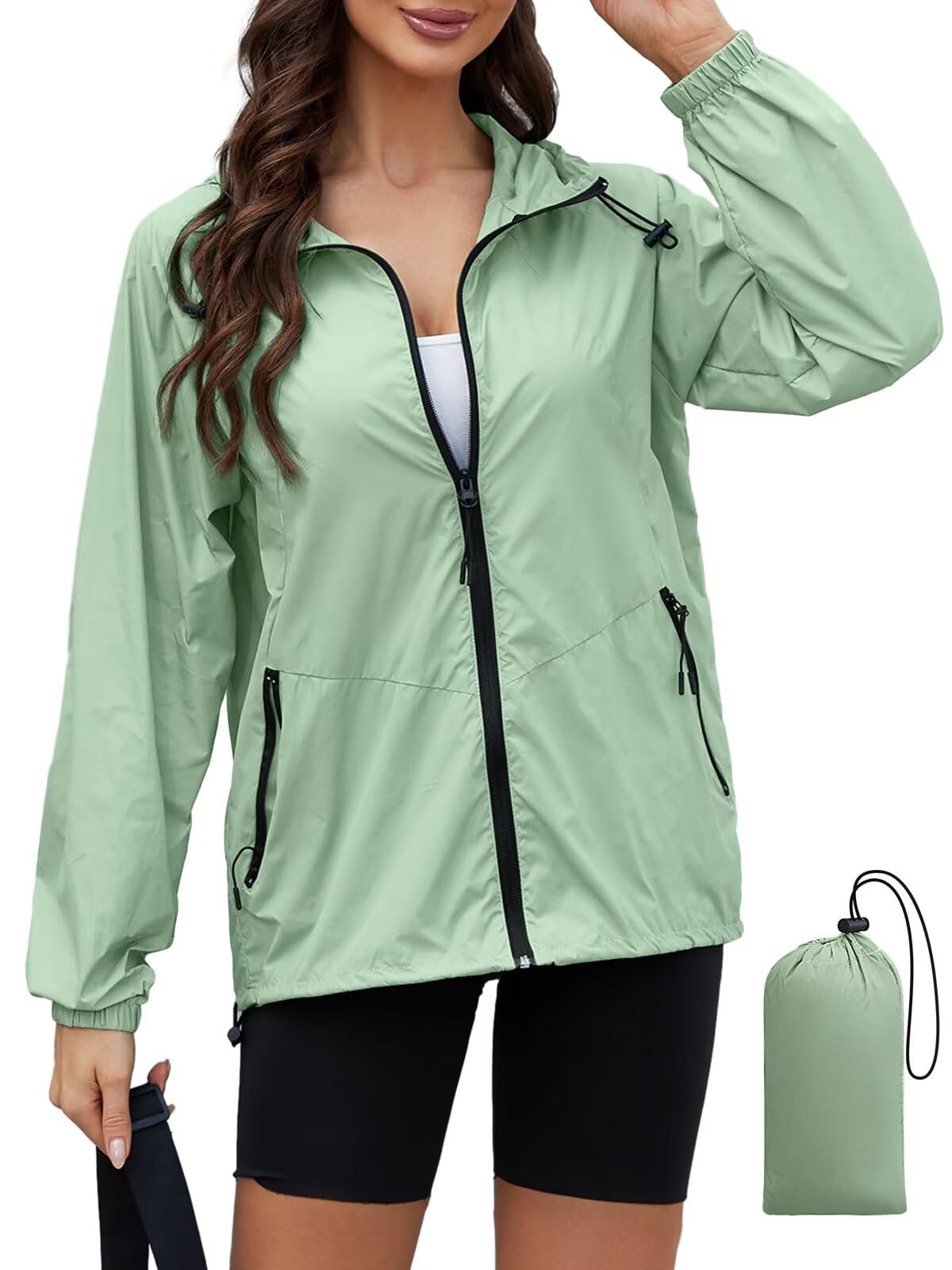 PITINAN Women's Rain Jacket Packable with Hood Lightweight Travel XS-3XL