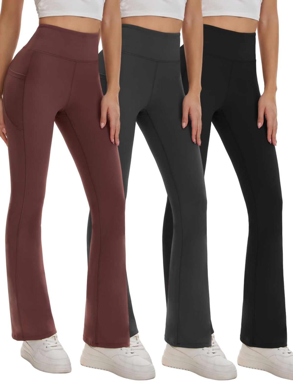 Shgiloo 3 Packs Women's Flare Leggings Yoga Pants with Pockets