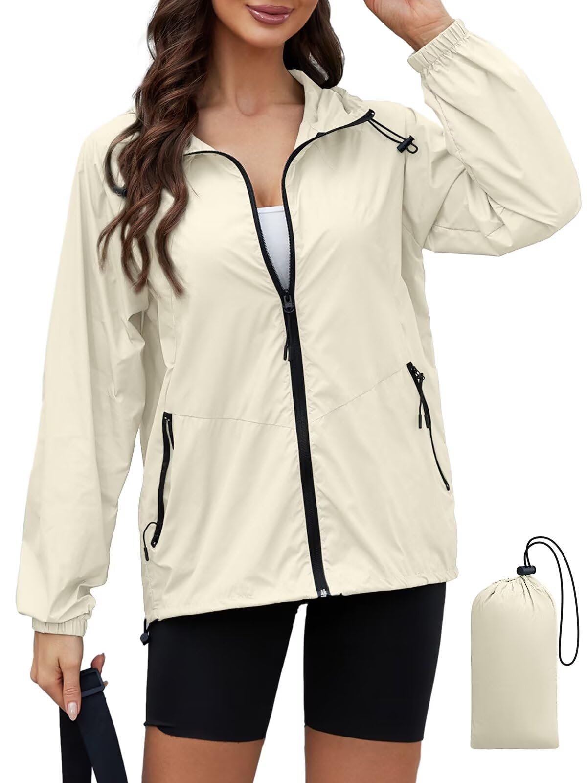PITINAN Women's Rain Jacket Packable with Hood Lightweight Travel XS-3XL