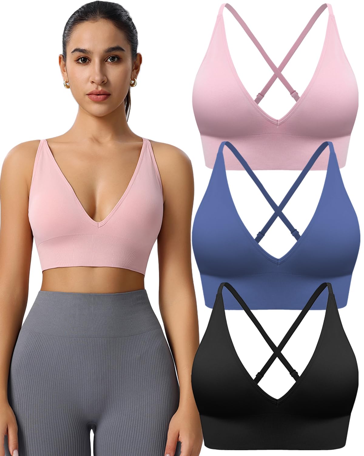 Women's Seamless V-Neck Sports Bra