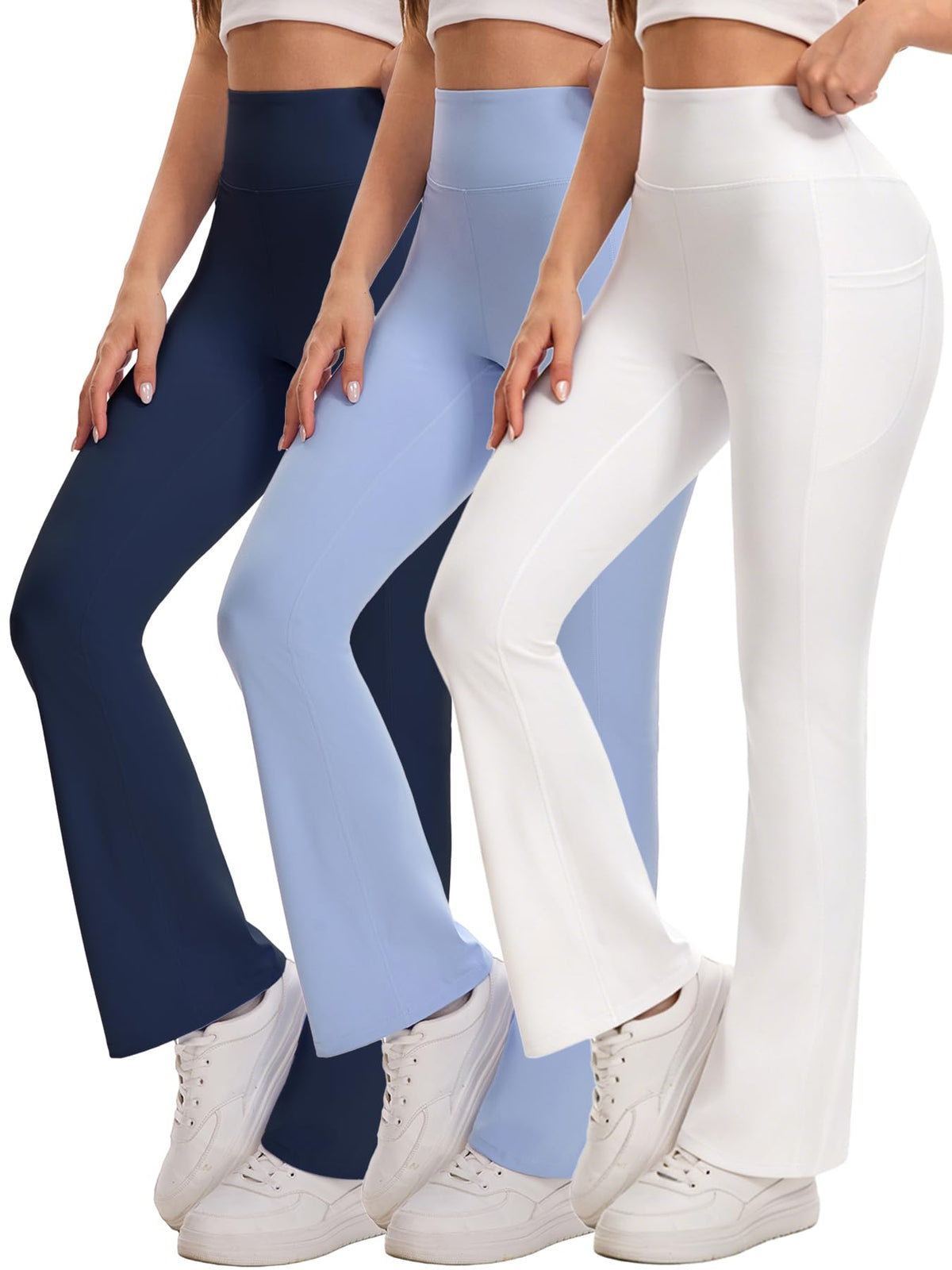 Shgiloo 3 Packs Women's Flare Leggings Yoga Pants with Pockets