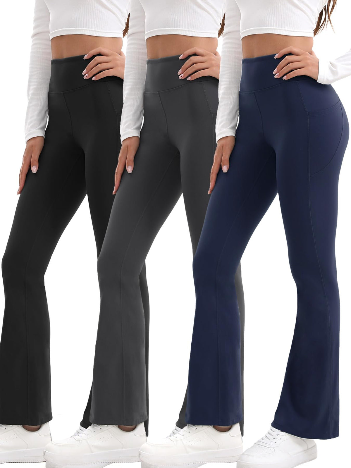 Shgiloo 3 Packs Women's Flare Leggings Yoga Pants with Pockets