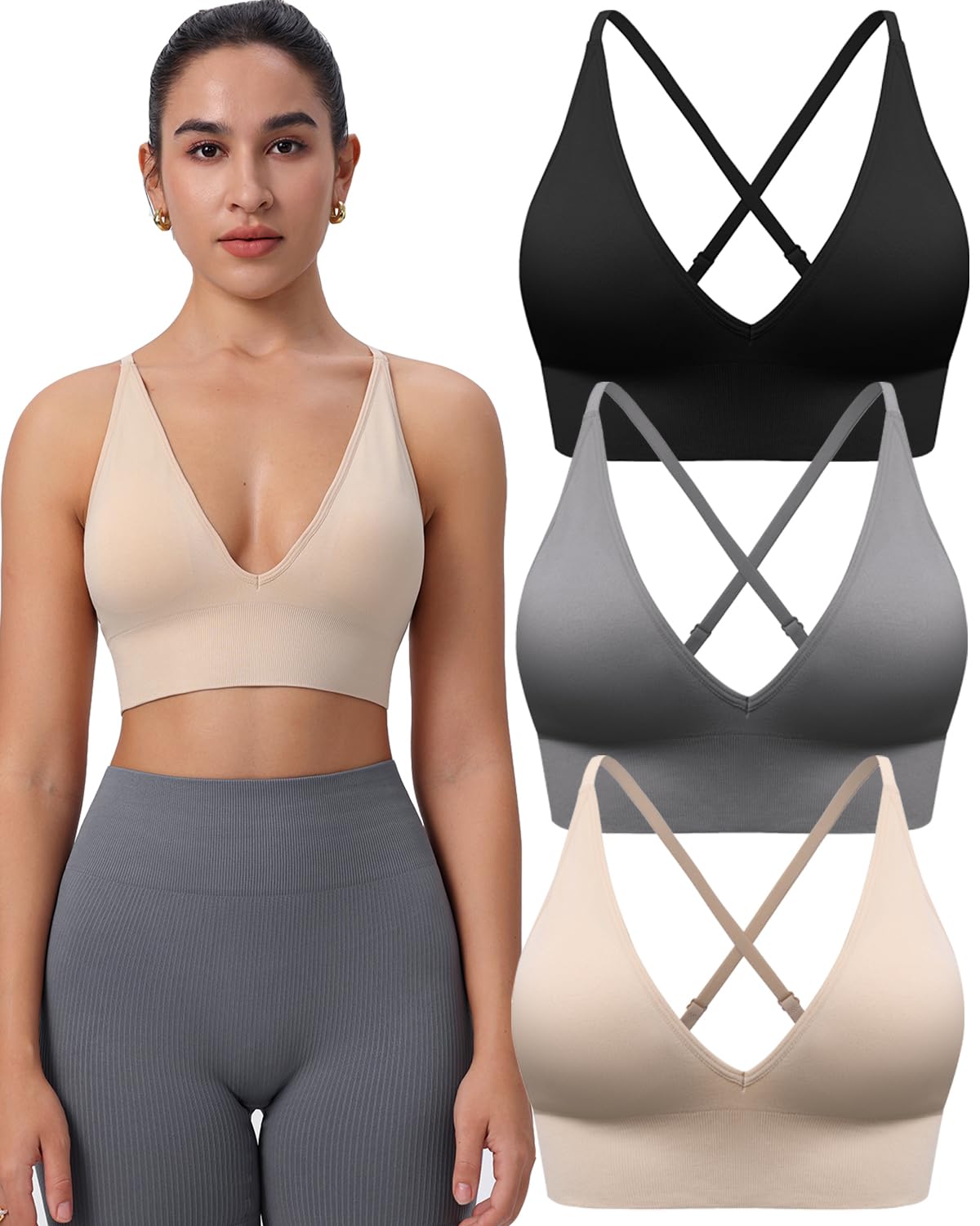 Women's Seamless V-Neck Sports Bra