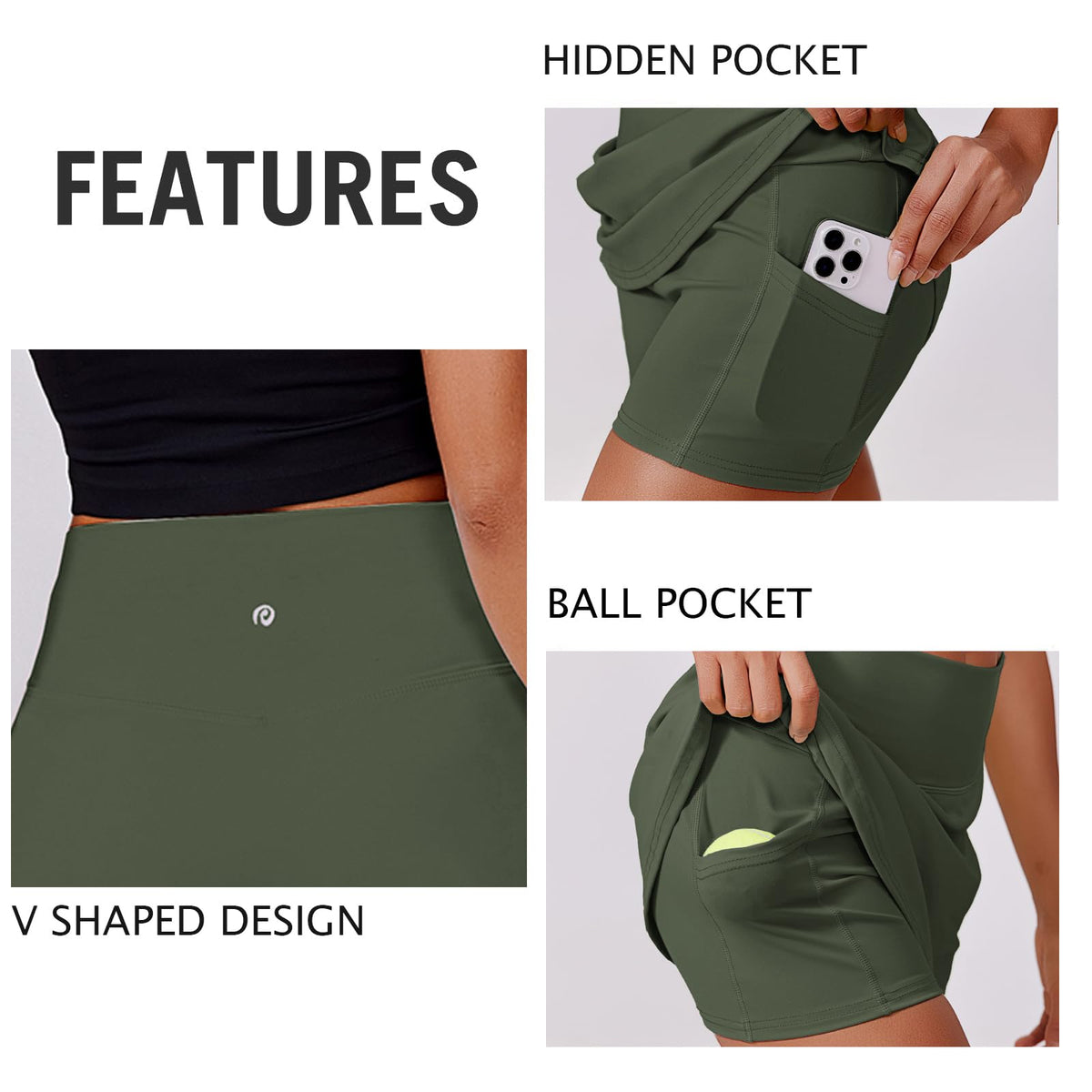 PINSPARK 14" Womens Tennis Skirt High Waisted Golf Skort with 2 Pockets