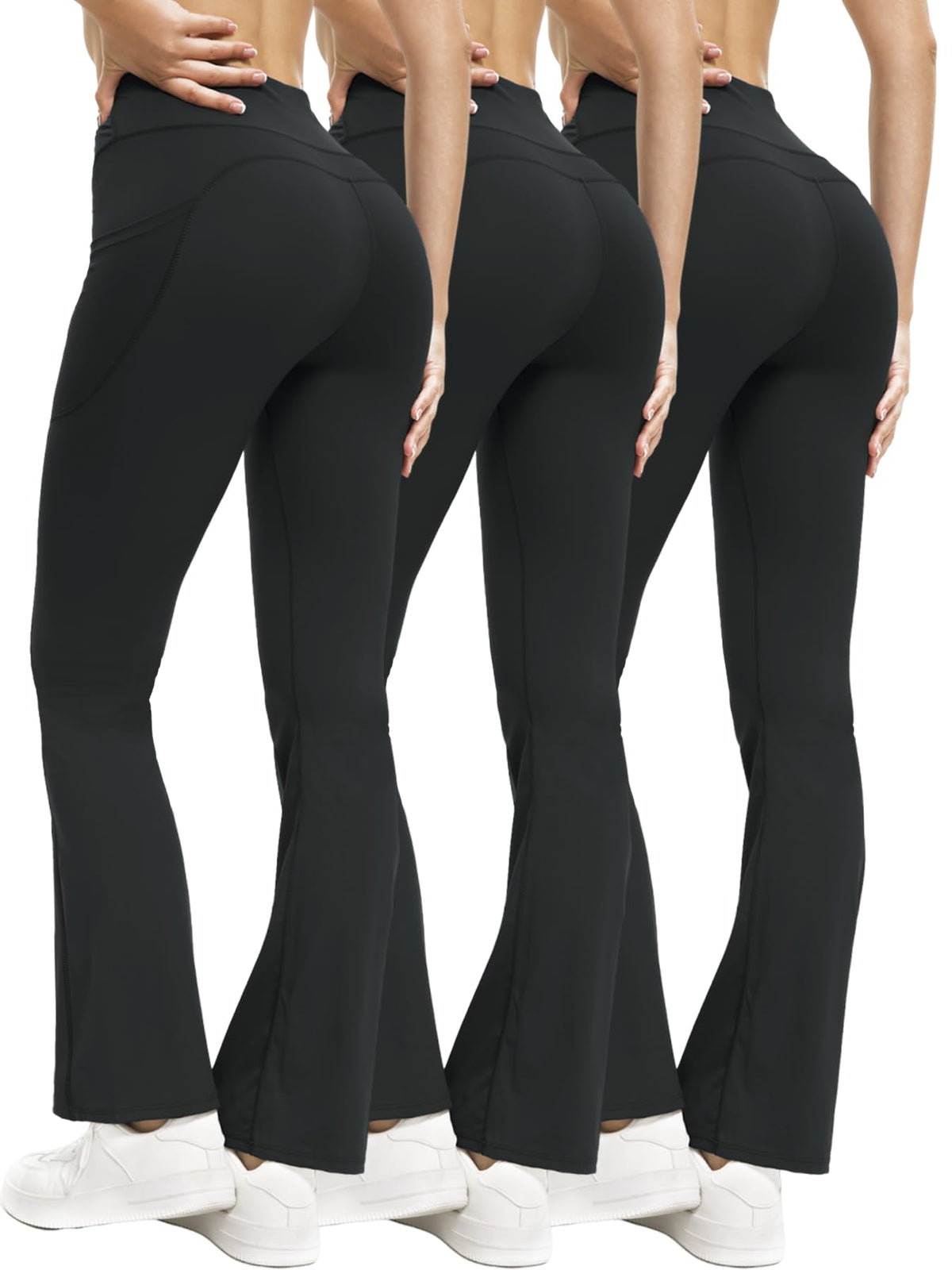 Shgiloo 3 Packs Women's Flare Leggings Yoga Pants with Pockets