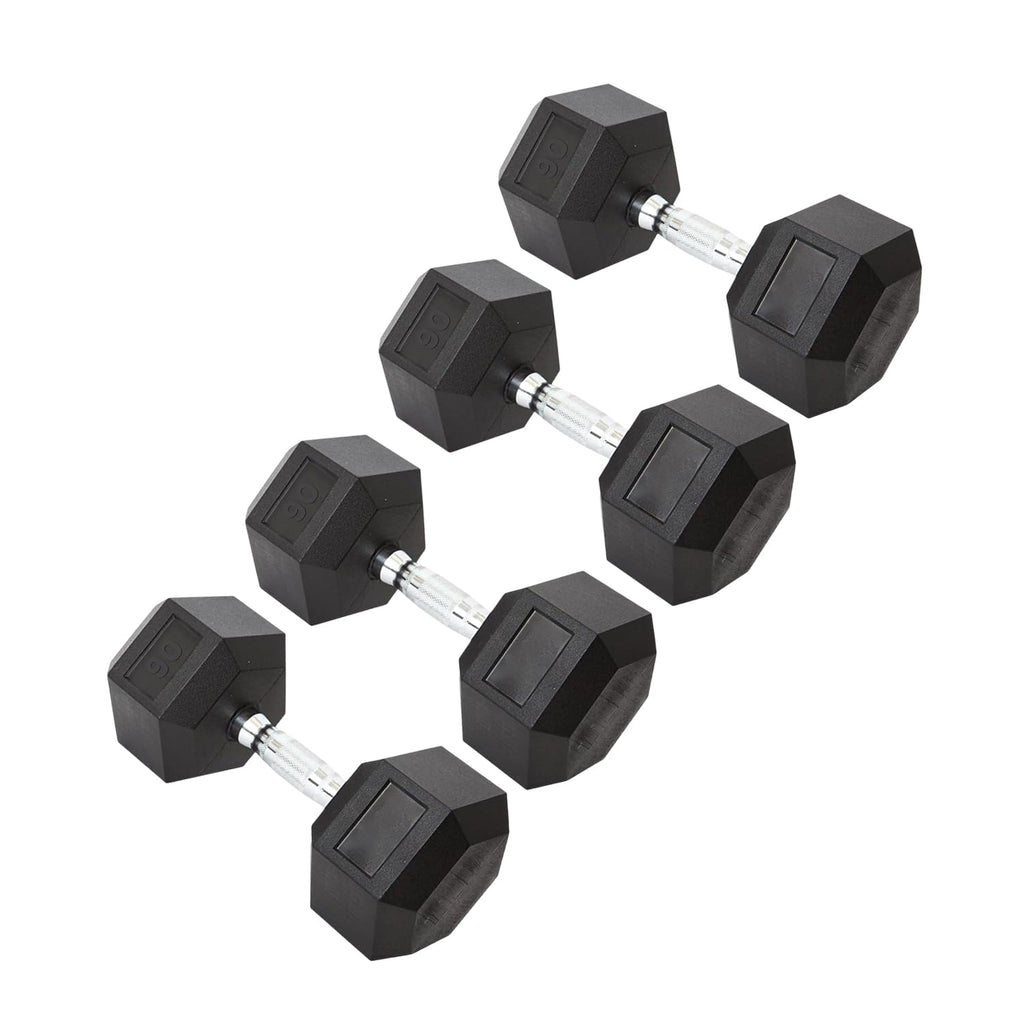 90LB Rubber Hex Dumbbell Set