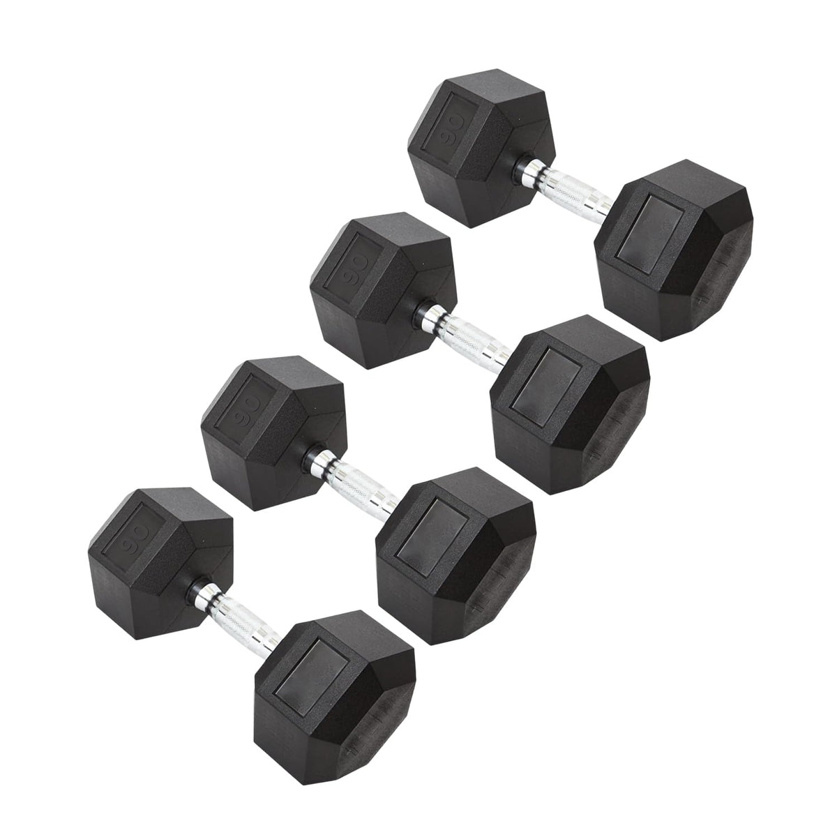 90LB Rubber Hex Dumbbell Set