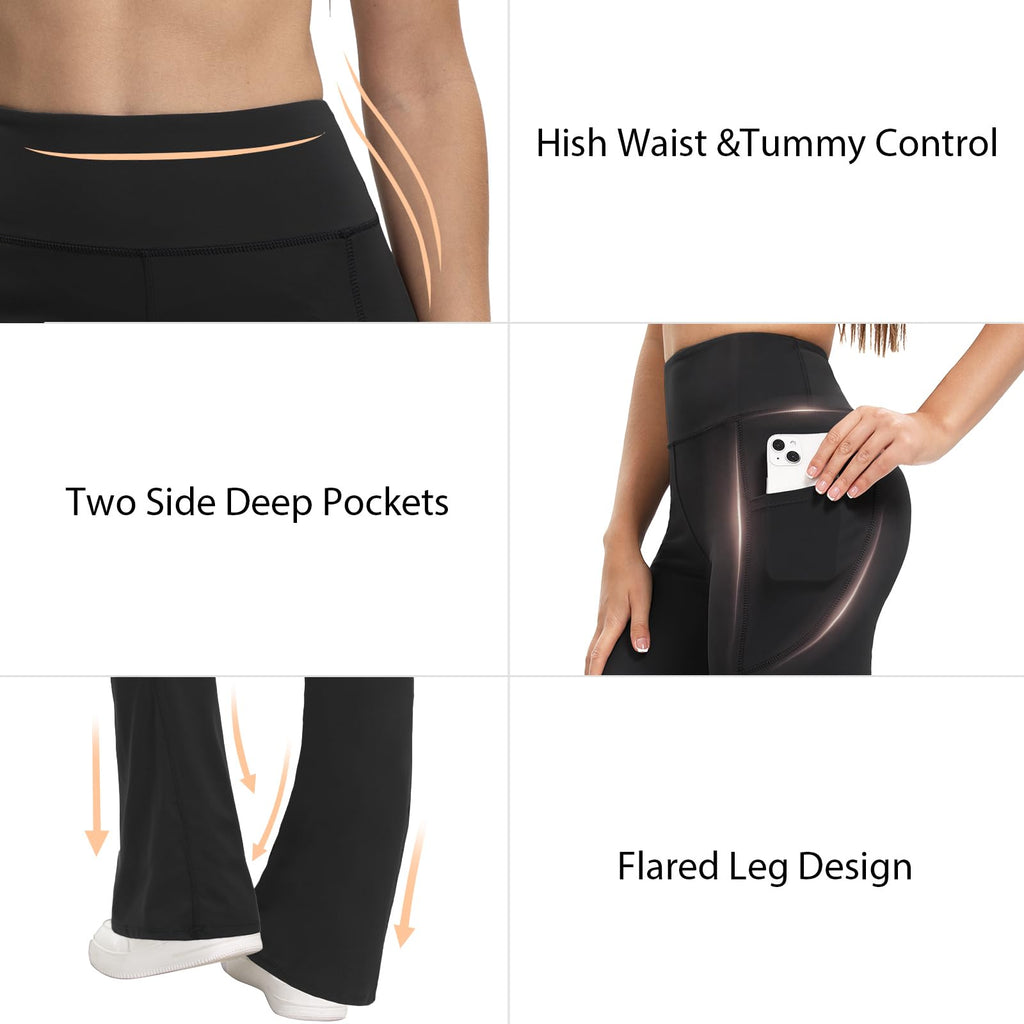 Shgiloo 3 Packs Women's Flare Leggings Yoga Pants with Pockets