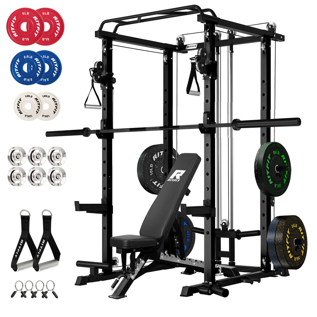 RitFit Power Cage Home Gym Package with Cable Crossover System