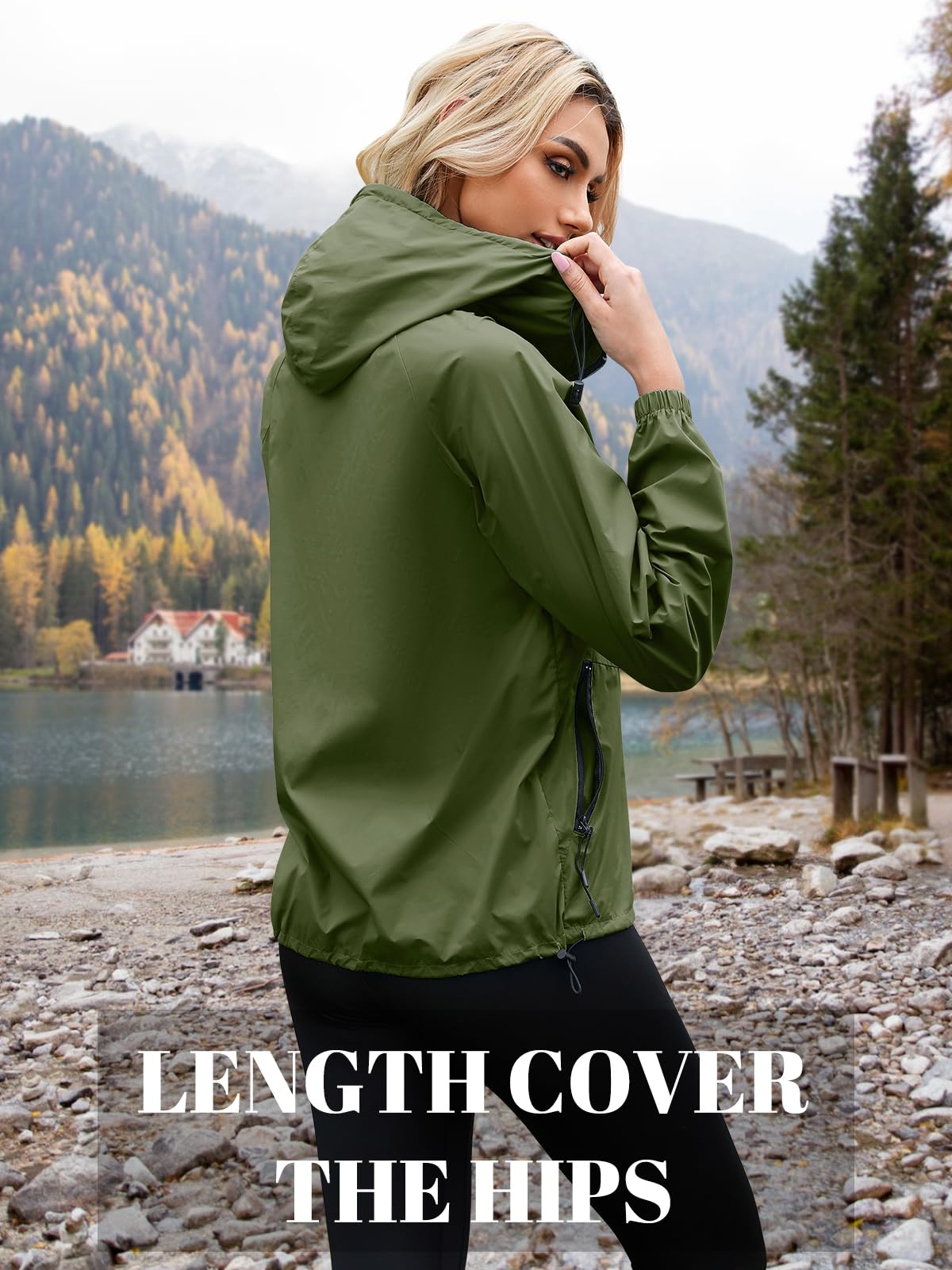 PITINAN Women's Rain Jacket Packable with Hood Lightweight Travel XS-3XL