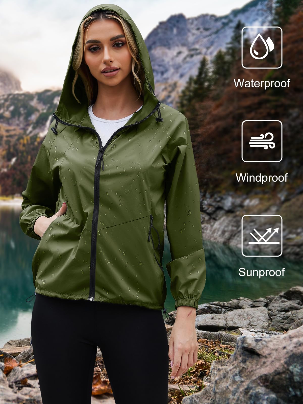 PITINAN Women's Rain Jacket Packable with Hood Lightweight Travel XS-3XL