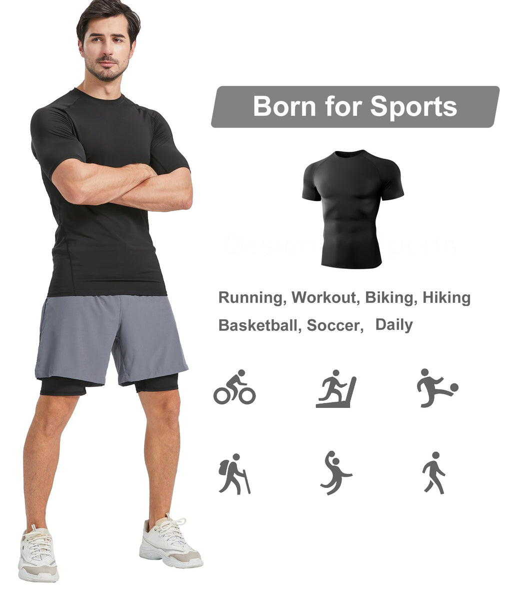 Dalavch 1/4/5 Pack Men's Compression Workout Short Sleeve/Sleeveless Shirts