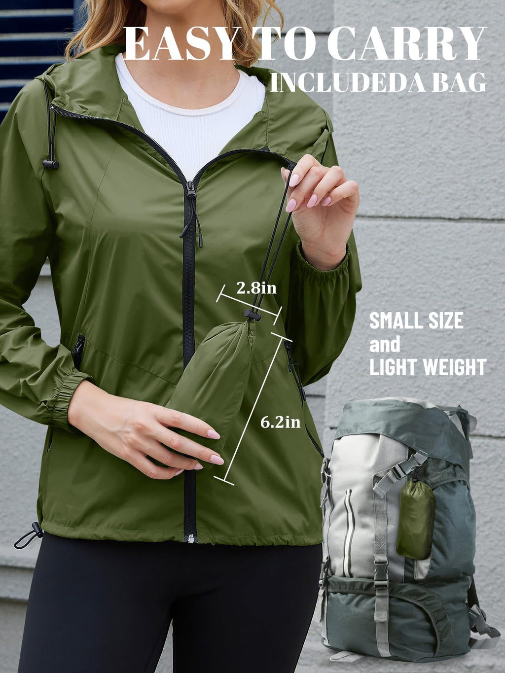 PITINAN Women's Rain Jacket Packable with Hood Lightweight Travel XS-3XL