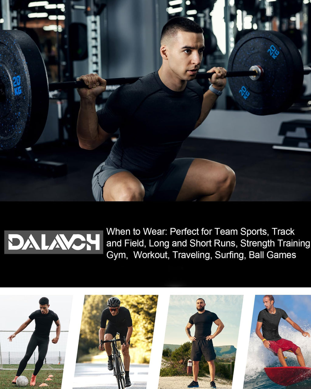 Dalavch 1/4/5 Pack Men's Compression Workout Short Sleeve/Sleeveless Shirts
