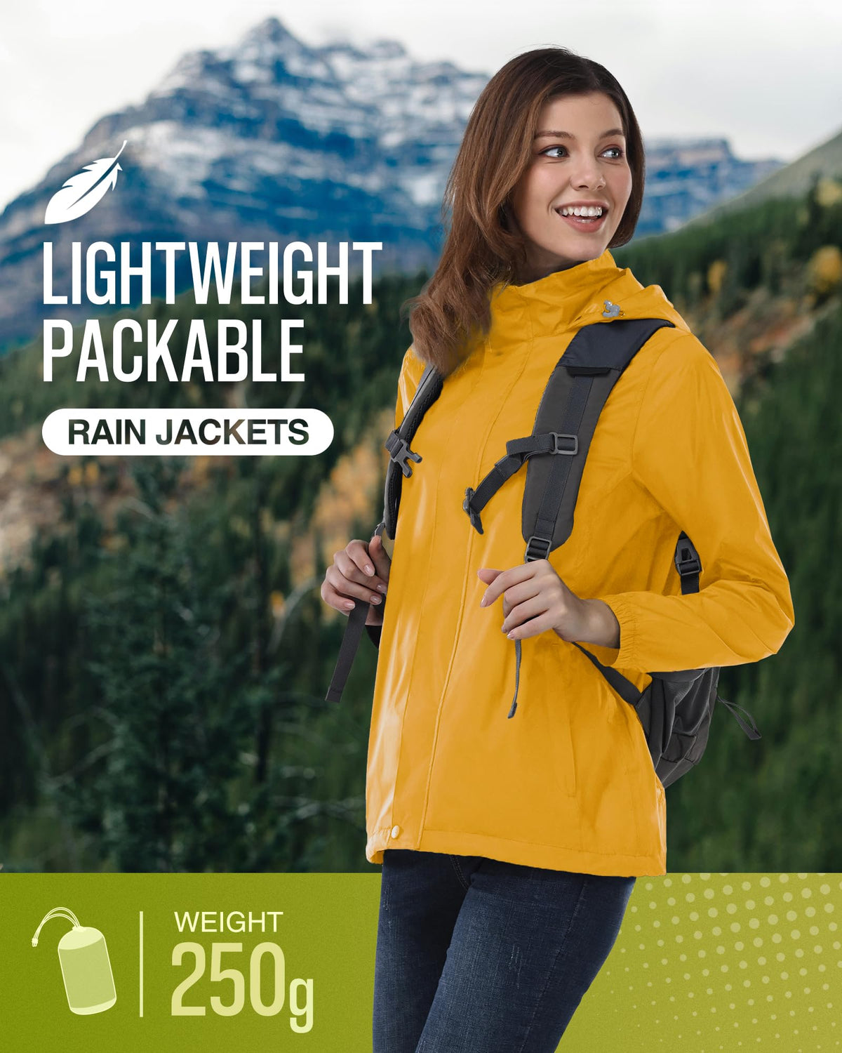 33,000ft Women's Rain Jacket Waterproof Lightweight Packable Raincoat