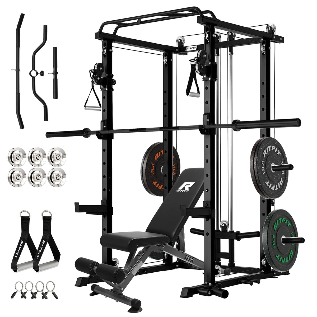 RitFit Power Cage Home Gym Package with Cable Crossover System