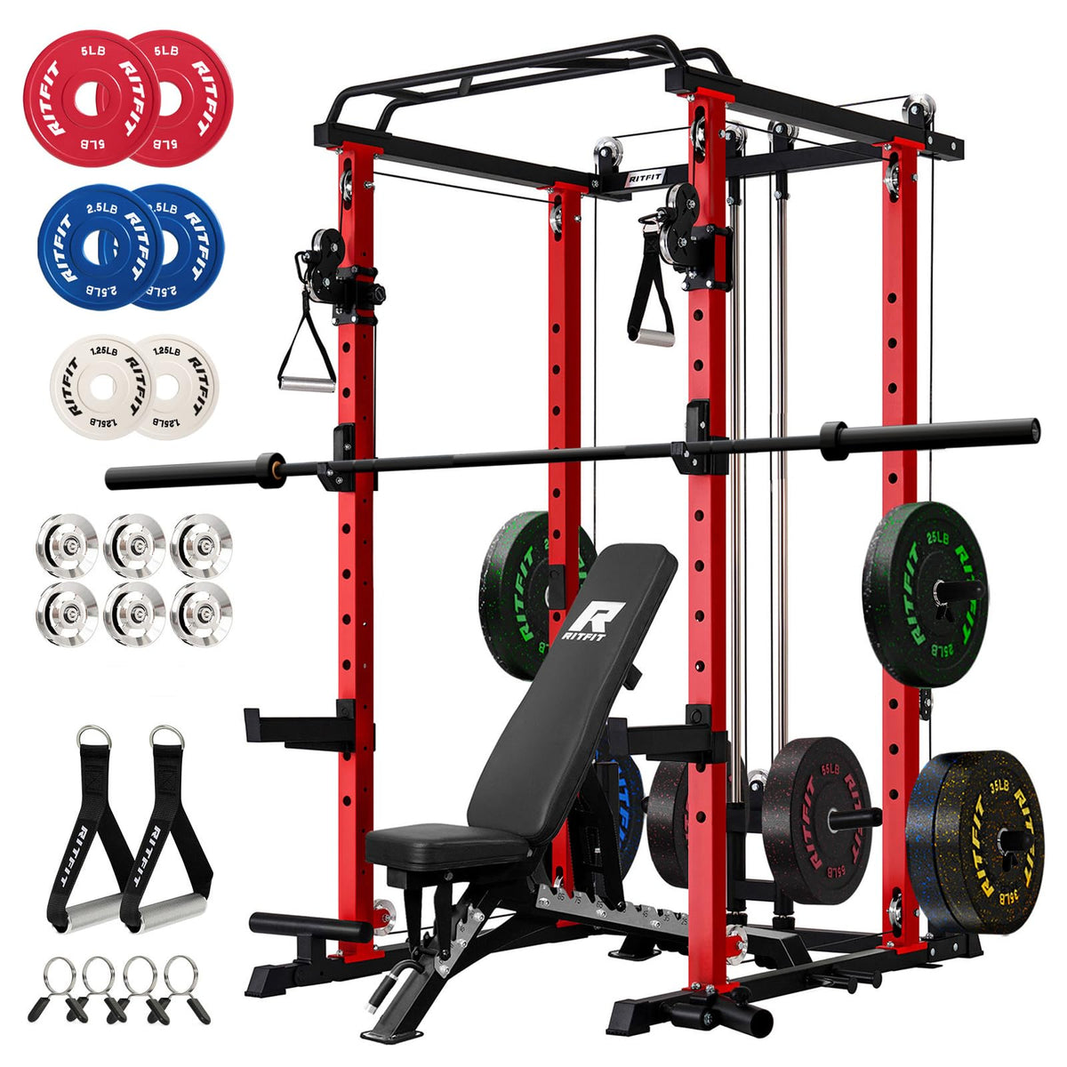 RitFit Power Cage Home Gym Package with Cable Crossover System
