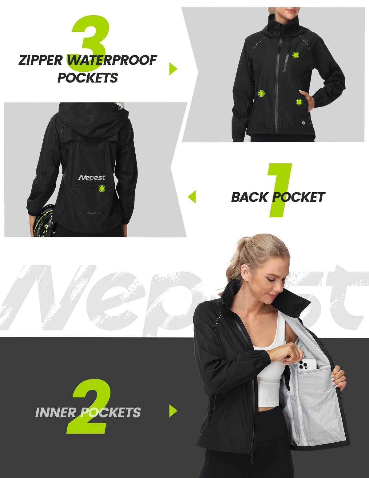 Nepest Womens Cycling Rain Jackets Biking Windbreaker with Hood UPF 50+