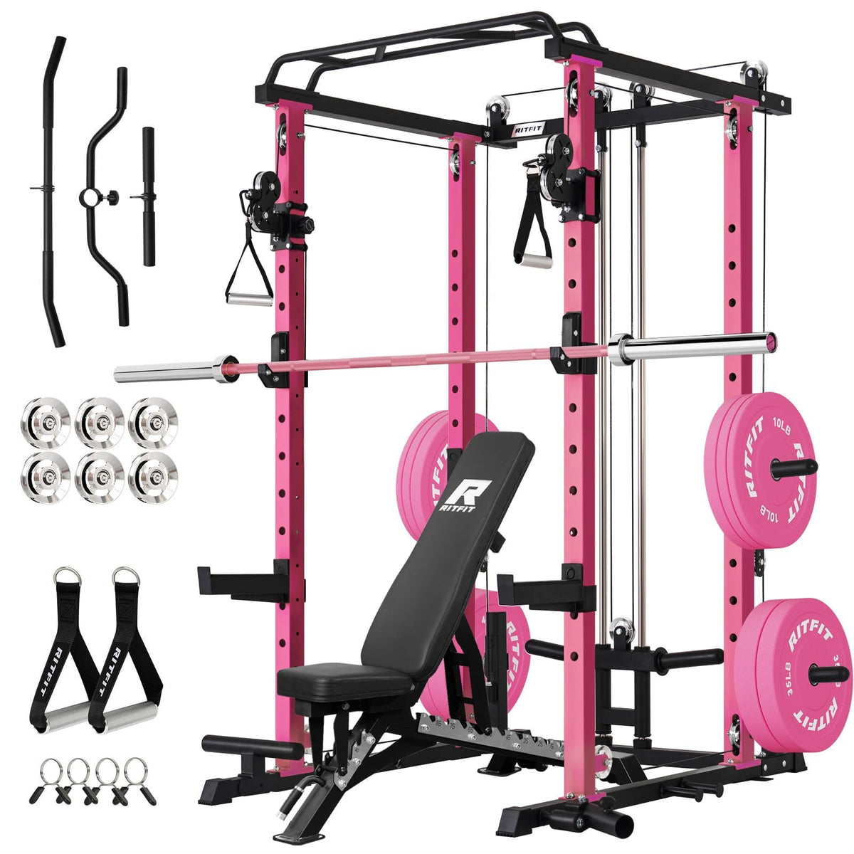 RitFit Power Cage Home Gym Package with Cable Crossover System