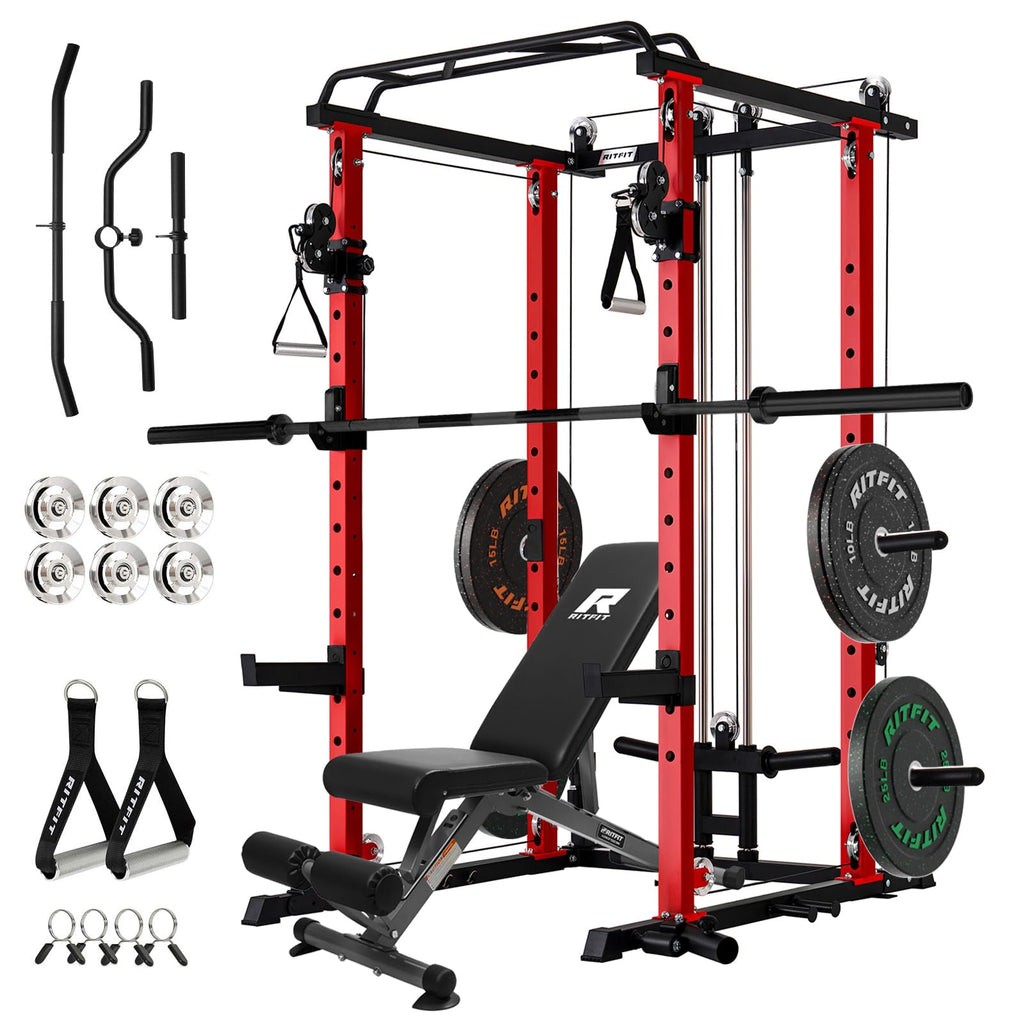 RitFit Power Cage Home Gym Package with Cable Crossover System
