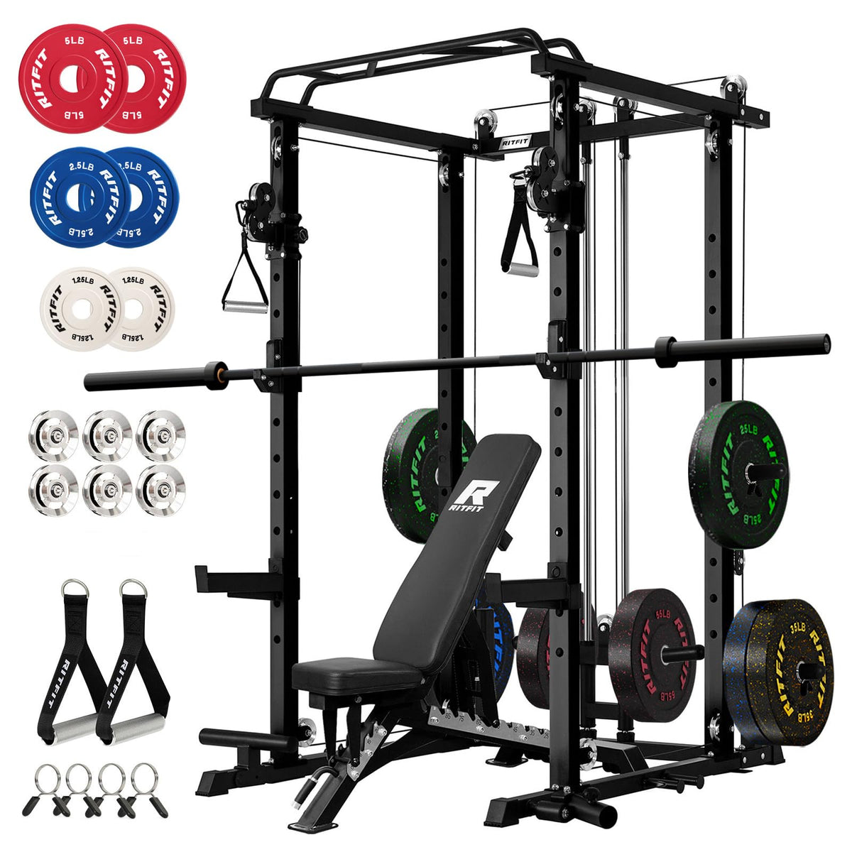 RitFit Power Cage Home Gym Package with Cable Crossover System