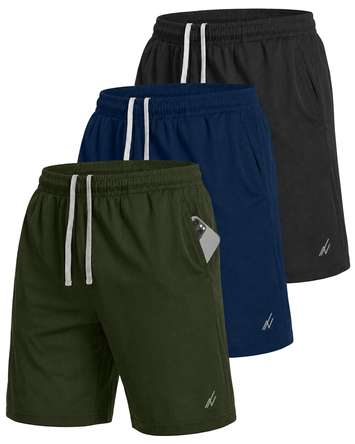 NY Threads Multipack Breathable Mesh Mens Athletic Shorts Loose-Fit Shorts