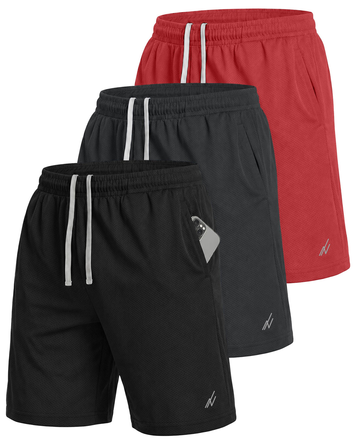 NY Threads Multipack Breathable Mesh Mens Athletic Shorts Loose-Fit Shorts