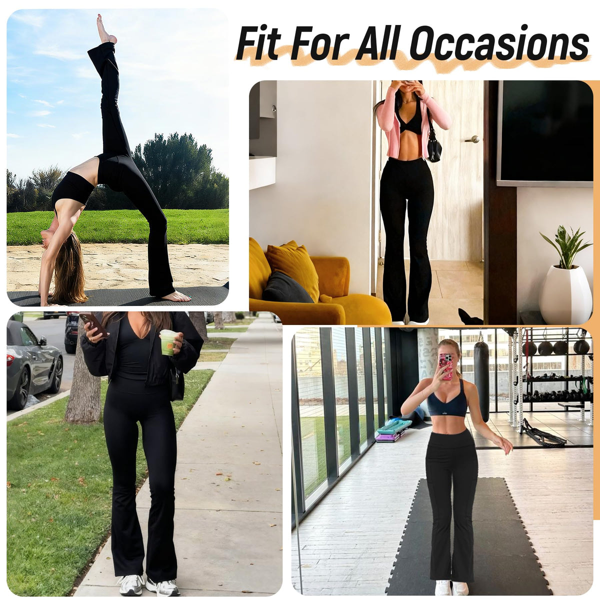 Shgiloo 3 Packs Women's Flare Leggings Yoga Pants with Pockets