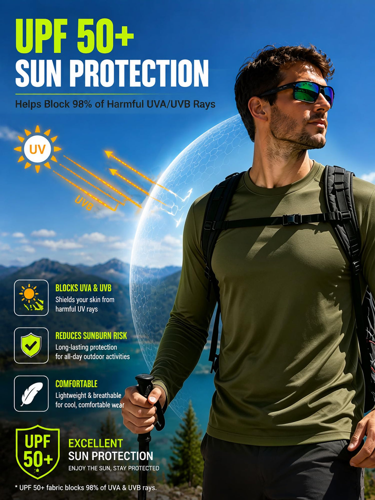 Mens Long Sleeve Tee Shirts Sun Protection Fast Dry