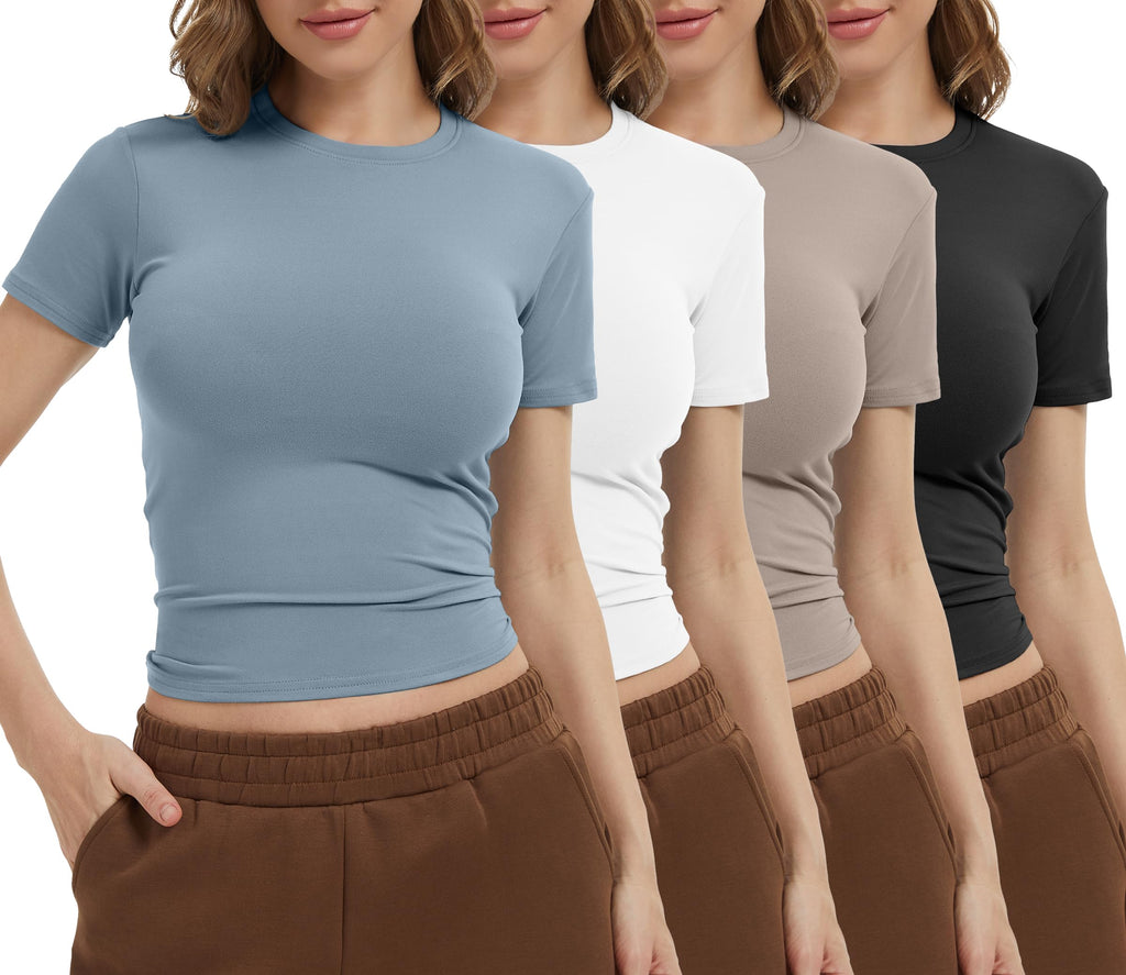 Dalavch 4 Pack Women's Workout Shirts Compression Short Sleeve