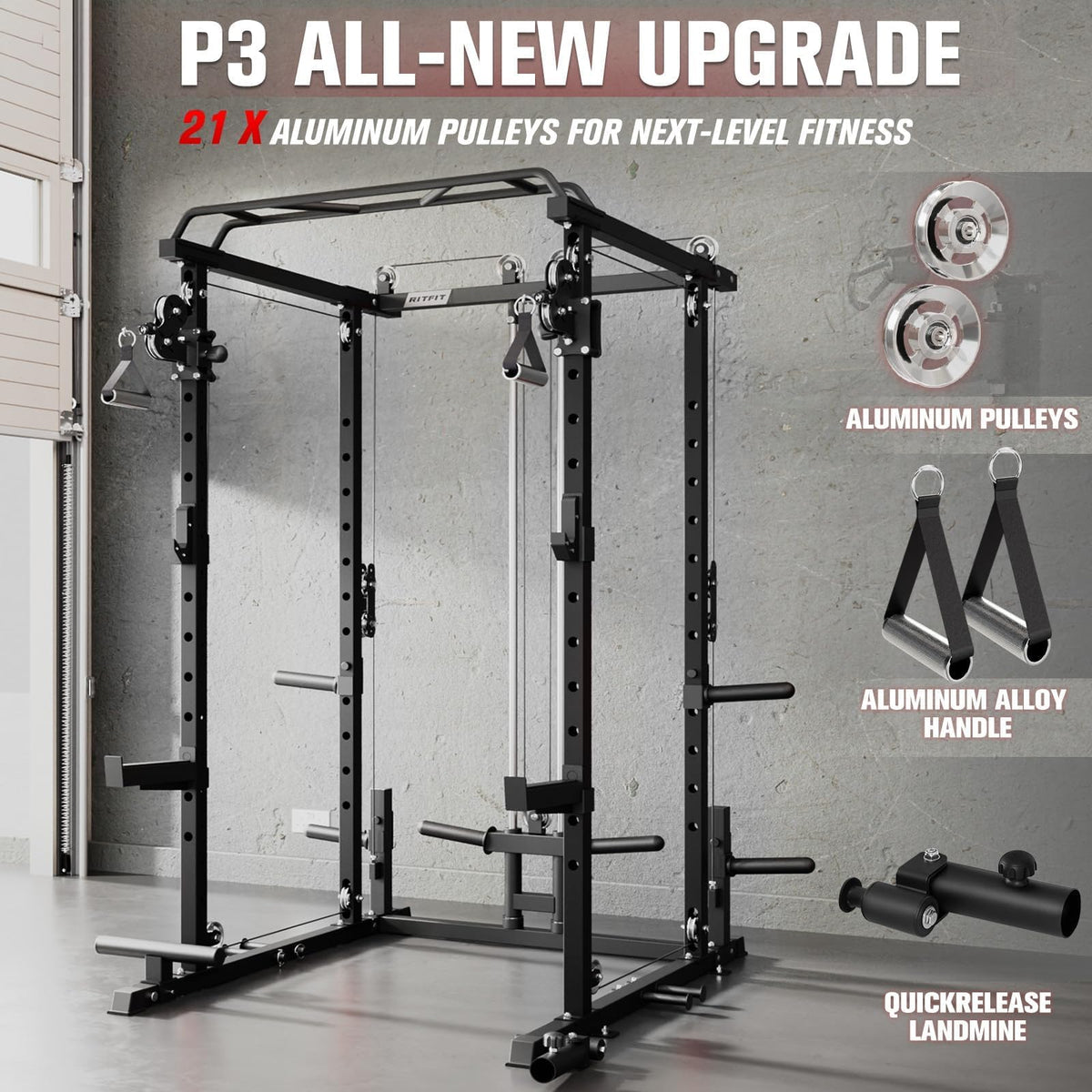 RitFit Power Cage Home Gym Package with Cable Crossover System