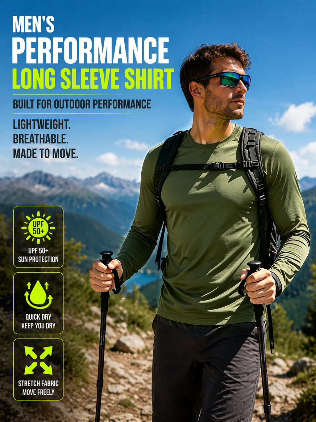 Mens Long Sleeve Tee Shirts Sun Protection Fast Dry