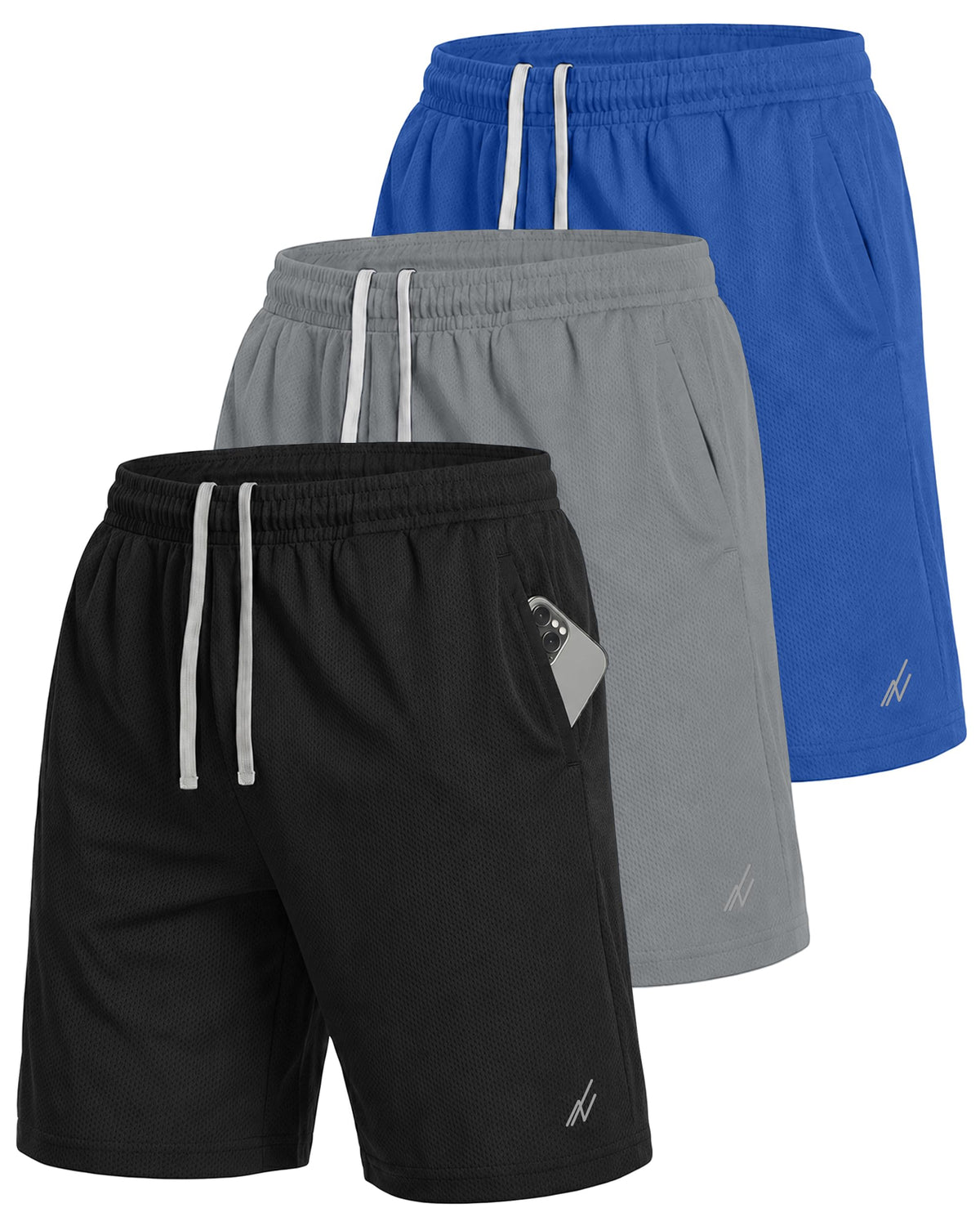 NY Threads Multipack Breathable Mesh Mens Athletic Shorts Loose-Fit Shorts